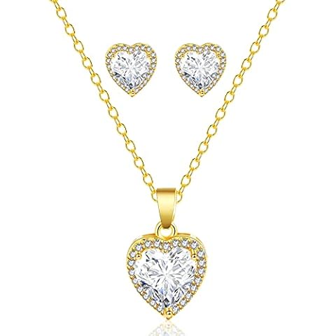 LOUMILEO Heart Necklace Earrings Set for Women 5A+ White Cubic Zirconia Love Heart Pendant Heart Jewellery Set Jewellery Gift for Mom Wife Girlfriend Cover