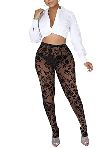 Image of Women's Tie Dye Mesh Legging - High Waist Sheer Pantihose Long Pants Stretchy Tights Clubwear Closed Toe