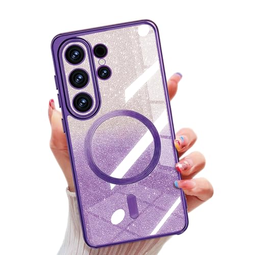 Image of Misscase for Samsung Galaxy S26 Ultra Case Compatible with MagSafe,Built-in Camera Lens Protector Full Protection Soft TPU Anti-Scratch Anti-Fingerprint Magnetic Glitter Slim Case Cover Purple