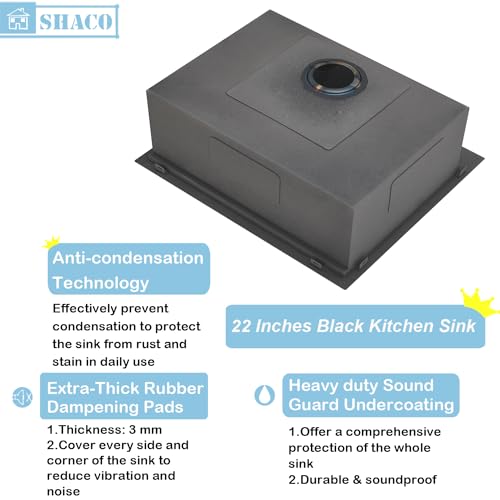 Image of SHACO 22x18 Inch Drop In Black Bar Sink, 22 Inch Gunmetal Black Outdoor RV Laundry Utility Sink, Stainless Steel 16 Gauge Single Bowl Prep Small Kitchen Sink with Strainer Drain