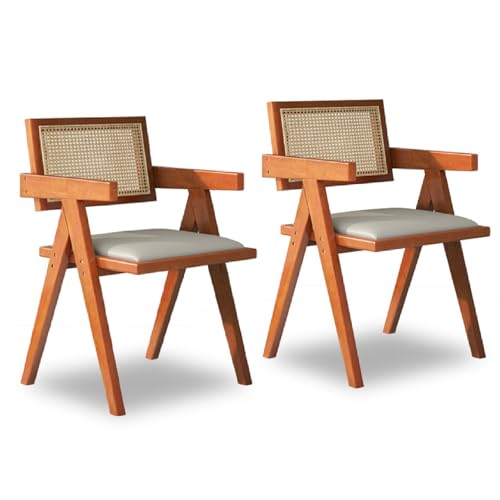 2er Set Retro Rattan Esszimmerstühle mit Kissen, Armlehnen &...