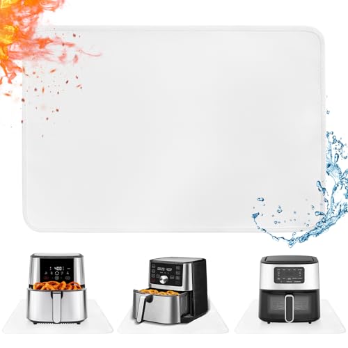 Amerbro Heat Resistant Mat for Air Fryer, 16 x 24in Countertop Protector, Fireproof Silicone Appliance Slider for Coffee Maker, Toaster, Oven - White