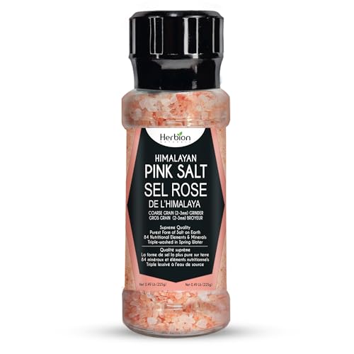 Molinillo de Grano Grueso de Sal Rosa del Himalaya Herbion Naturals, 225 Gramos, Fácil de Usar, Calidad Suprema, Forma Más Pura de Sal (Paquete de 1)