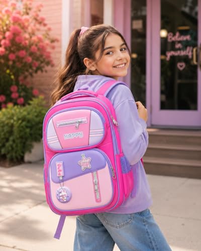 Image of School Bag for Kids Boys & Girls 5-10 Years - Cute Cartoon Dinosaur Backpack Large Capacity Waterproof School Bag with Bottle Pocket Multi-Compartment Lightweight Bag for Nursery & Primary