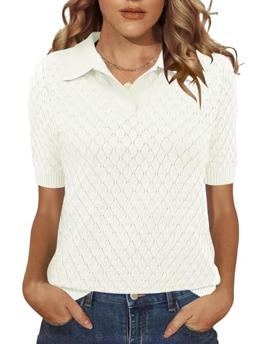 Image of Rapbin Womens Short Sleeve Knit Polo Shirts Summer Spring Sweater Tops