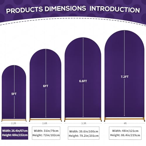 Image of SoarDream Arch Backdrop Cover Purple Spandex Fitted 5FT Wedding Arch Covers Balloon Round Top Chiara Arch Backdrop Fabric for Ceremony Wedding Birthday Party Stage Decoations