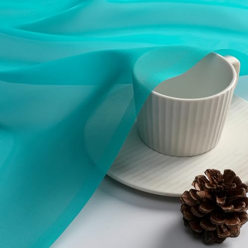 Image of OVZME Turquoise Sheer Curtains 72 Inches Long 2 Panels - Soft Light Filtering Window Sheer Panels for Living Room /Bedroom, Top Dual Rod Pocket, 1 Pair, Each 42Wx72L Inches