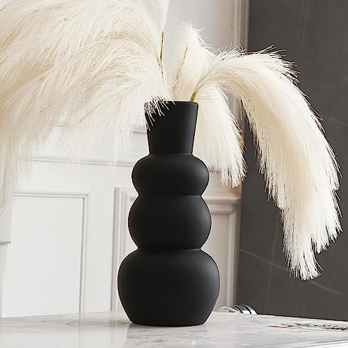 Tenforie Black Vase, Modern Ceramic Vase, Black Matte Clay Vases for Pampas Grass, Minimalist Home Fresh Flowers, Dried Flowers