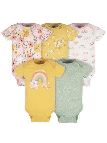Image of Gerber baby-girls 5-pack Short Sleeve Variety Onesies Bodysuits