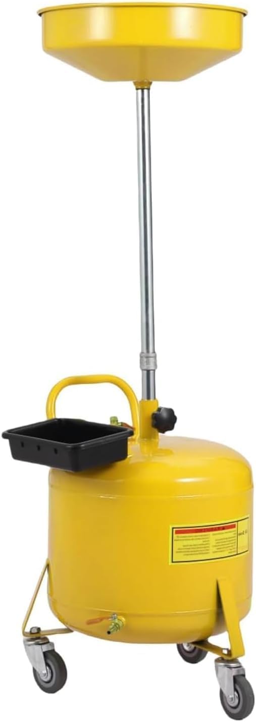 8 Gallon Oil Drain Tank for Automotive and Workshop, Portable Air Operated Drainer Waste Fluid Transfer Container, Adjustable Funnel Height (28"-62"), 360° Swivel Wheels, Integrated Toolbox, Red
