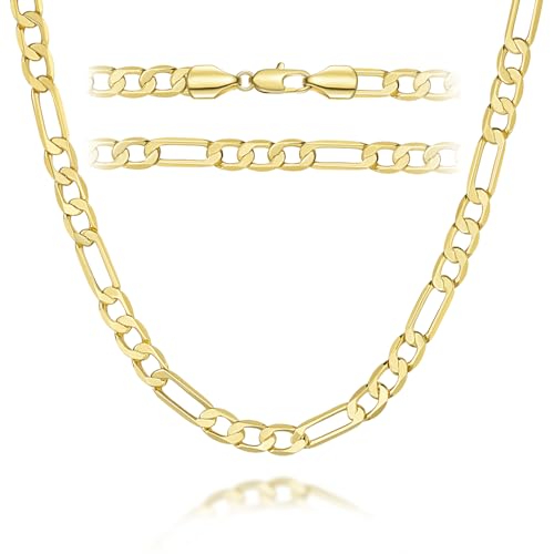 Gold Chain for Men 14K Gold Chain Necklace for Women & Men Figaro Chains for Mens Chains Necklaces 5MM 16” 18” 20” 22” 24” 26” 30”