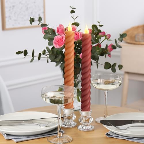 Image of Baquler 6 Pcs Fall Flameless Taper Candle Twisted LED 9.65 Inch Fall Taper Candles Battery Operated Twisted Candlesticks for Thanksgiving Harvest Wedding Birthday Home Party Dinner Fireplace Decor