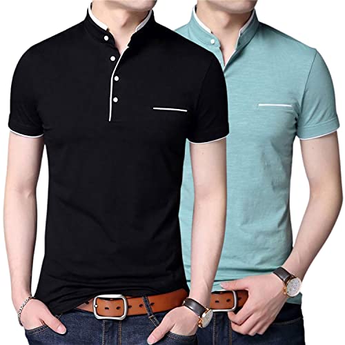 Image of Pixie Fashion Stylish and Handsome Mandarin Collar Half Sleeve T Shirt for Men Combo (Pack of 2)