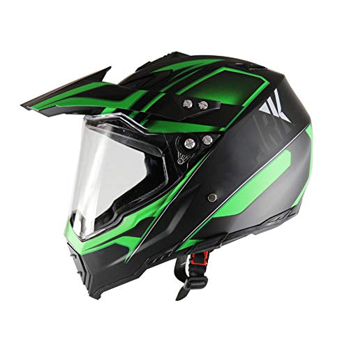 KYLong Electric Vehicle Helmet Road Racing Off-Road Helmet Full Helmet with Lens Off-Road Helmet-Black Green_L