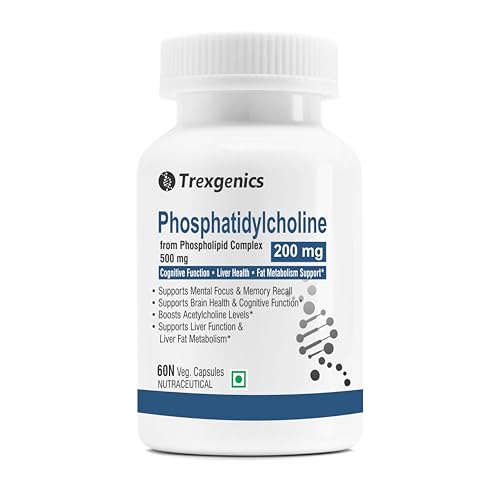 Trexgenics PHOSPHATIDYLCHOLINE 200 mg from Phospholipid Complex 500 mg, Cognitive Function, Liver and Brain Health, Fat Metabolism Support (60 Veg Capsules) (Pack of 1)