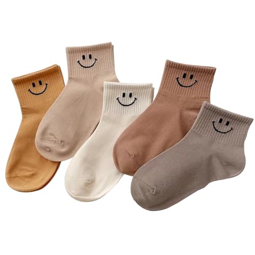 Baby Toddler Mesh Socks with Smiley Faces, Boys Girls White Breathable Summer Kids Ankle Socks,5 Pack