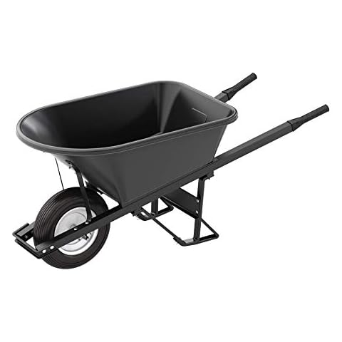 Bon 28 908 Premium Contractor Grade Poly-Tray Single Wheel Wheelbarrow with Steel Handle and Ribbed Tire, 5-3/4 Cubic Feet Cover