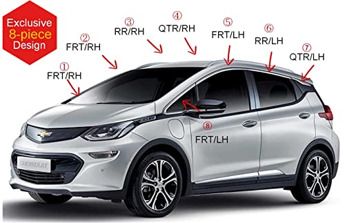 Autoclover Side Window Vent Visor 8 Piece Set For Chevrolet Bolt Ev 2017 2018 2019 2020 2021 2022 2023/ Safe Rain Out-Channel Guard Deflector(Chrome) #TOP2