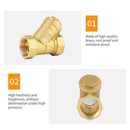 Image of BORDSTRACT Brass Strainer 1 inch BSPP Female Thread Y Shaped Brass Strainer Valve Connector for Working Environment of Water, Gas and Oil (DN25)