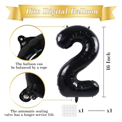 Image of TONIFUL Number Balloons 16 Inch Black 0-9 Number Mylar Foil Balloons 10 Pcs Black Custom Digital Balloons for Birthday Party Engagement Graduations Anniversary Baby Shower Decorations Party Supplies