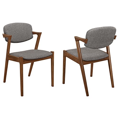 Coaster Home Furnishings - Malone - Set of 2 Fabric & Wood Arm Chairs - Armrests, Open Back, Padded Backrest and Seat - Mid-Century Modern - Dining Room and Kitchen - Brown and Dark Walnut - 105352