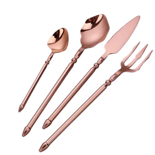 Stainless Steel Cutlery Set with Steak Knife Fork Spoon and Teaspoon Rose Gold Finish Kitchen Tableware Flatware Kit (4 Pieces)