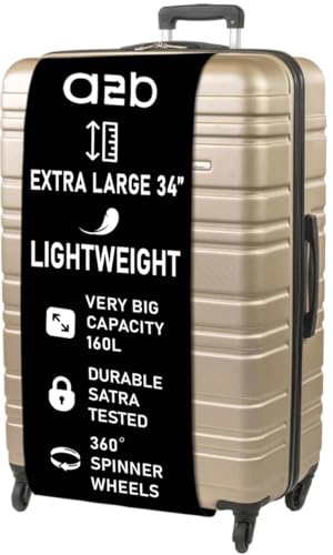 A2B Luggage Hardside Suitcases with Wheels - Hard Shell Luggage Quality Tested Wheels & Handles (Champagne, XL)