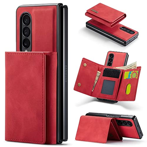 Coque Samsung Z Fold 4 en cuir végétal avec porte-cartes détachable 2 en 1 rouge
