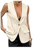 Floerns Women's Summer Button Down Vest Blazer V Neck Sleeveless Business Casual Suit Jackets Apricot Large