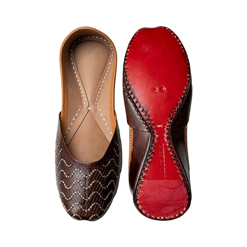 Image of KORAKARI Women's Traditional Ethnic Amber Punjabi Jutti, Leather Flat Comfortable Mojaris for Girls