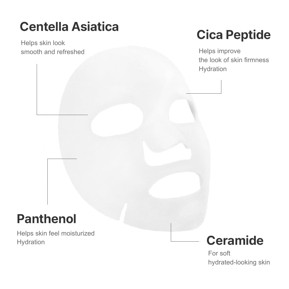 SWANICOCO Cica Peptide Cellulose Bamboo Sheet Mask for Hydration & Skin Elasticity, Korean Skincare, Beach Vacation Essentials (10 Pack)