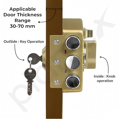 Image of Plantex Heavy Duty Rim Locks for Main Door /Door Lock for Main Door with 4 Keys /Suitable for Inside Opening Wooden Door - Pack of 1 (Brass Antique)