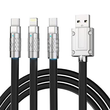 Image of Original 3 in 1 Fast Charging Data Cable, 120W Portable Charger Cord with USB Type-C, Light-ning & Micro-USB Port Compatible with iPhone, iPad, Smartphone, Tab and Other Devices - Black (APR202)