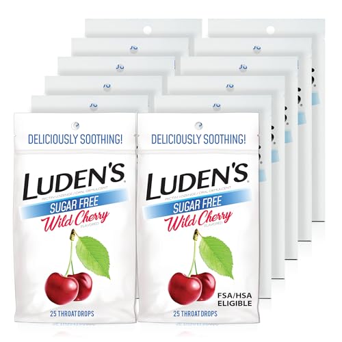 Ludens Sugar Free Wild Cherry Throat Drops Sore Throat Relief 25 Count (12 Pack)