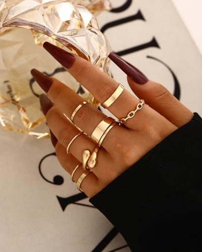YEEZII 56 Pcs Gold Jewelry Set for Women with 5Pcs Layered Necklace, 5Pcs Layered Necklace, 12 Bracelets, 4 Hoop Earrings, 8 Stackable Rings, 10 hairpins, 12 Studs Earrings Jewerly set for Women - Image 6