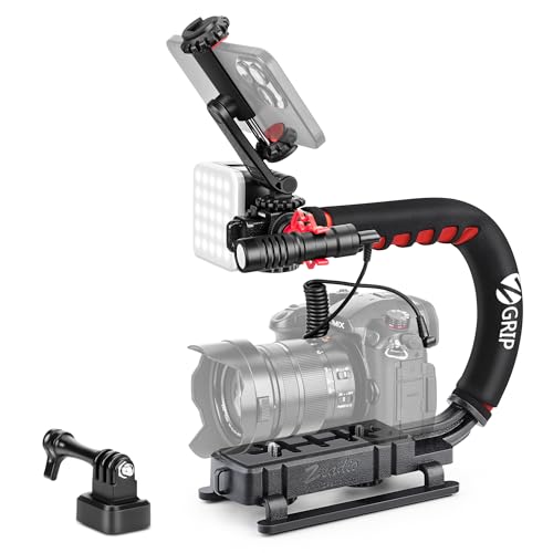 Zeadio Camera Stabilizer, Handle Grip Handheld Stabilizer with LED Video