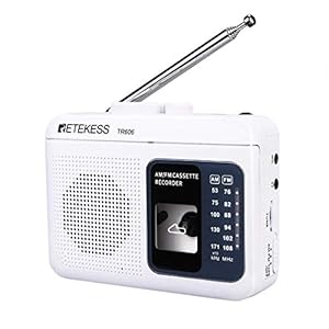 Retekess TR606 Cassette Tape Player, Cassette Player Recorder, Built-in Speaker, AUX/Microphone Jack, Support AUX Line in Record, AM FM Radio, Powered by DC or AA Battery (White)