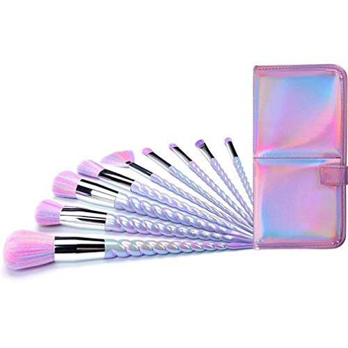 Ksun Pink Unicorn Hair Brush Cute Korean Cosmetics 10 Pieces Professional Rainbow Unicorn Makeup Brushes Set With Case(10Pcs)