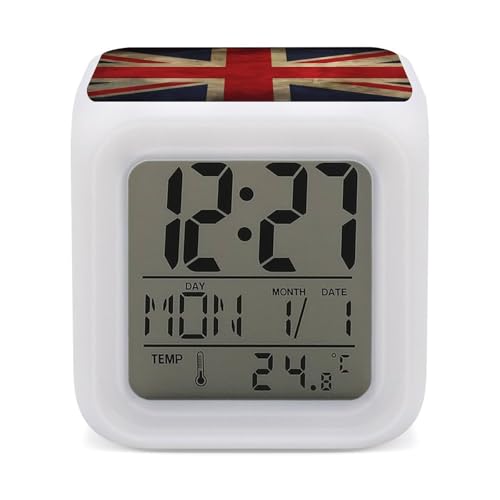 Reloj despertador con bandera británica para decorar dormitorios juveniles con luz nocturna 2