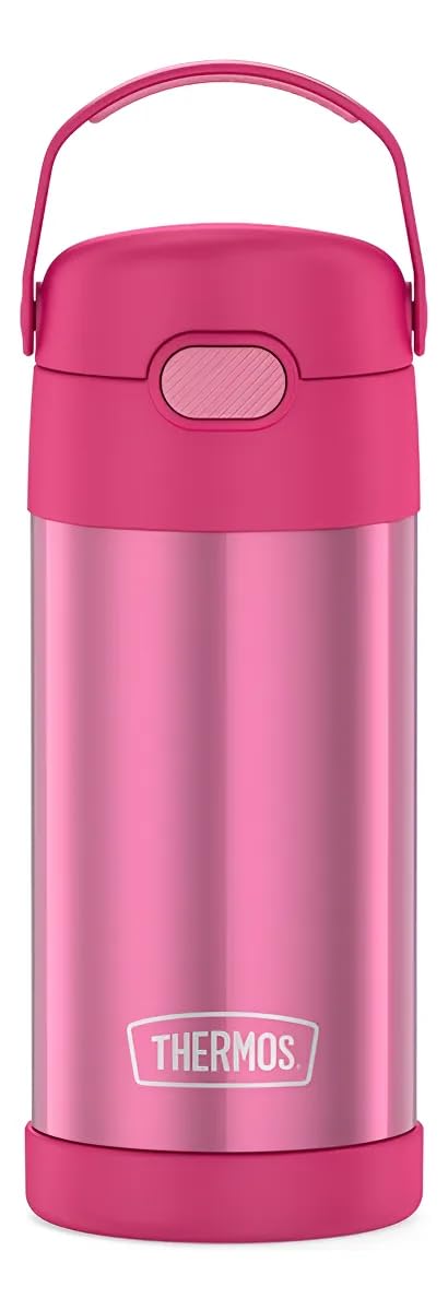 THERMOS FUNTAINER Water Bottle with Straw - 12 Ounce - Kids Stainless Steel Vacuum Insulated Water Bottle with Lid, Pink