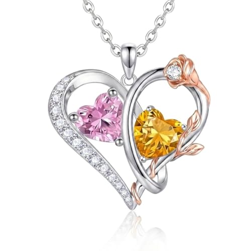 TIGER RIDER Rose Birthstone Necklace with October & November Pendant