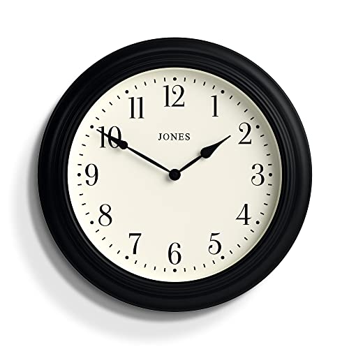 Jones Clocks® Supper Club Large Wall Clock - Traditional Design - Home Décor - Living Room Clock - Farmhouse Décor - Rustic Décor - Farmhouse Clock - 16Inch Wall Clock (Black) #TOP10