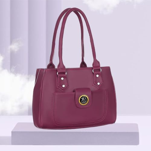 Image of Women's PU Leather Shoulder Handbag | Spacious 3 Compartment Tote Purse with Zip Closure & Multiple Pockets | Top Handle Office College Travel Handbag | 30 x 25 x 12 cm