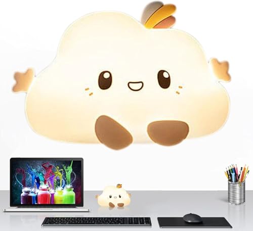Image of Cute Silicon Cloud Night Light Rechargeable, Touch Control Light with USB Cable, Safe for Children Perfect Night Lamp for Kids, Girls, Boys | Travel, and Bedroom Decor, Soft & Safe LED