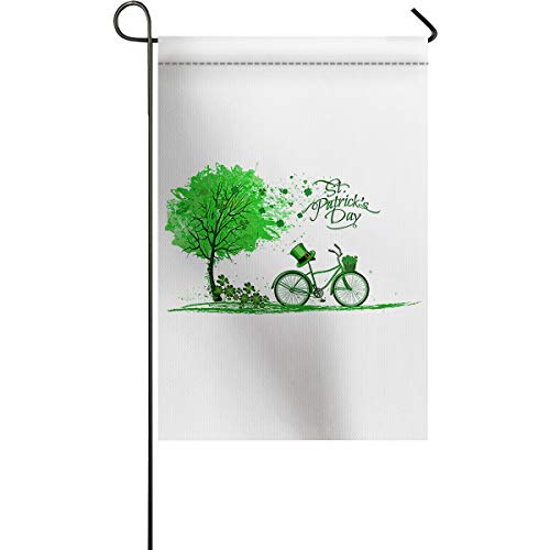 TAOGAN St Patrick's Day Garden Flag Double-Sided House Banner Bicycle and Tree Garden Flag Leprechaun Hat Shamrock Vertical Yard Flag for Outdoor Indoor 12 x 28 inch