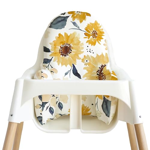 Image of Yeah Baby Goods Wipeable Cushion Cover (Sunflowers and Cream) - Compatible with The IKEA Antilop Highchair - Soft, Waterproof Baby High Chair Cover