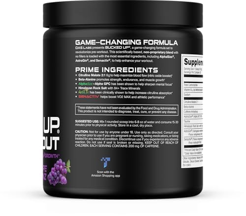 Image of Bucked Up Pre Workout 6 Grams Citrulline, 2 Grams Beta Alanine, and 3 Other Registered trademarked Ingredients (Grape)