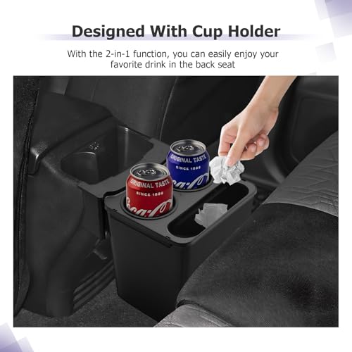Image of LUWU Tacoma Trash Can Compatible with 2010-2020 2021 2022 2023 Toyota Tacoma Accessories Trash Bin [with 2 Cup Holders] Extra Rear Storage Box Garbage Cans Trashcan