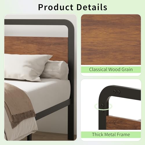 Image of Richwanone 14 Inch Twin XL Bed Frame with Wood Headboard and Footboard, Metal Platform Frame with Steel Slat Support, No Box Spring Needed, Easy Assembly, Black