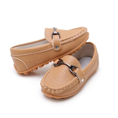 Image of SOFMUO Boys Girls Leather Loafers Slip-On Oxford Flats Boat Dress Schooling Daily Walking Shoes(Toddler /Little Kids)